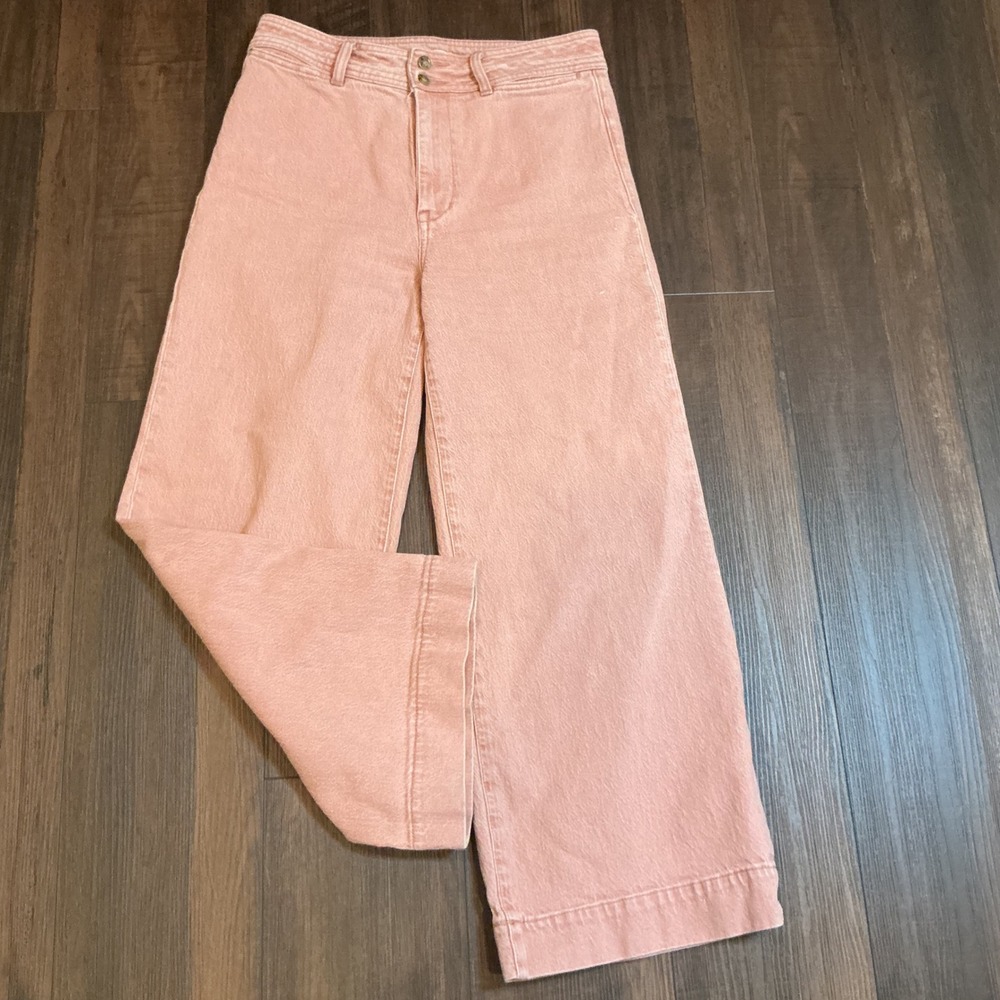 Faherty Wide Leg High Rise Pants Rose Pink Cotton Blend Size 30 Coastal Casual
